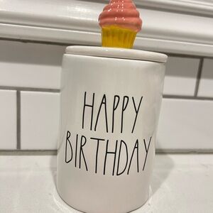 Happy Birthday Ceramic Jar with Cupcake Lid Rae Dunn